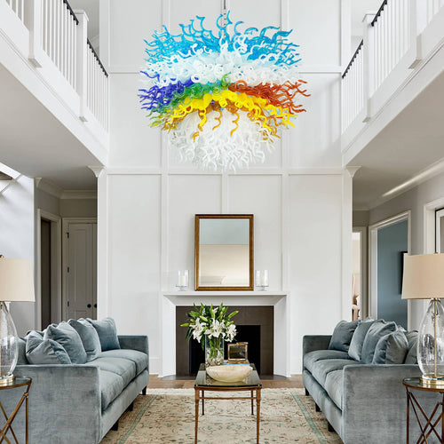 Chihuly-Style Blown Glass Chandelier Colored Multi Layers Semi-Circular Modern Art Pendant Light