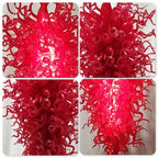 Large Scarlet Red Murano Hand-Blown Glass Chandelier Chihuly-Style Sculptural Art Pendant Light For Entryways Stairwells