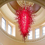 Large Scarlet Red Murano Hand-Blown Glass Chandelier Chihuly-Style Sculptural Art Pendant Light For Entryways Stairwells