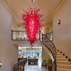 Large Scarlet Red Murano Hand-Blown Glass Chandelier Chihuly-Style Sculptural Art Pendant Light For Entryways Stairwells