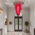 Large Scarlet Red Murano Hand-Blown Glass Chandelier Chihuly-Style Sculptural Art Pendant Light For Entryways Stairwells