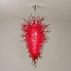 Large Scarlet Red Murano Hand-Blown Glass Chandelier Chihuly-Style Sculptural Art Pendant Light For Entryways Stairwells