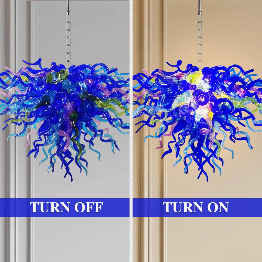 Modern blue Hand-Blown Glass Chandelier Colorful Sculptural Inverted Cone Pendant Light