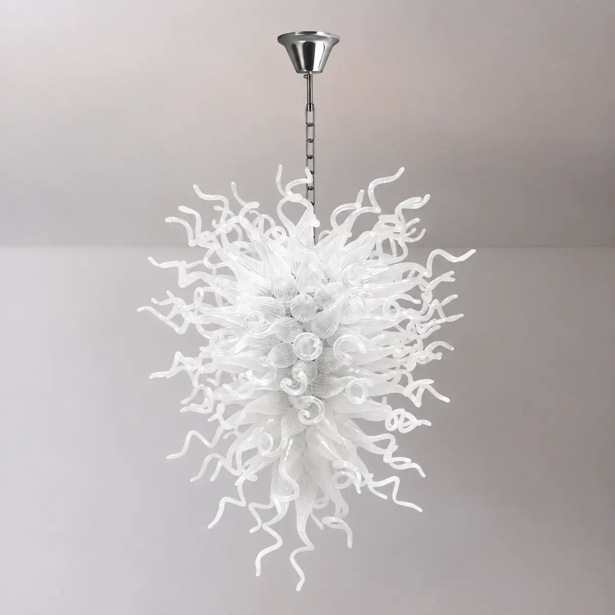 Large Modern White Hand-Blown Glass Sculptural Chandelier Elegant Artistic Pendant Light