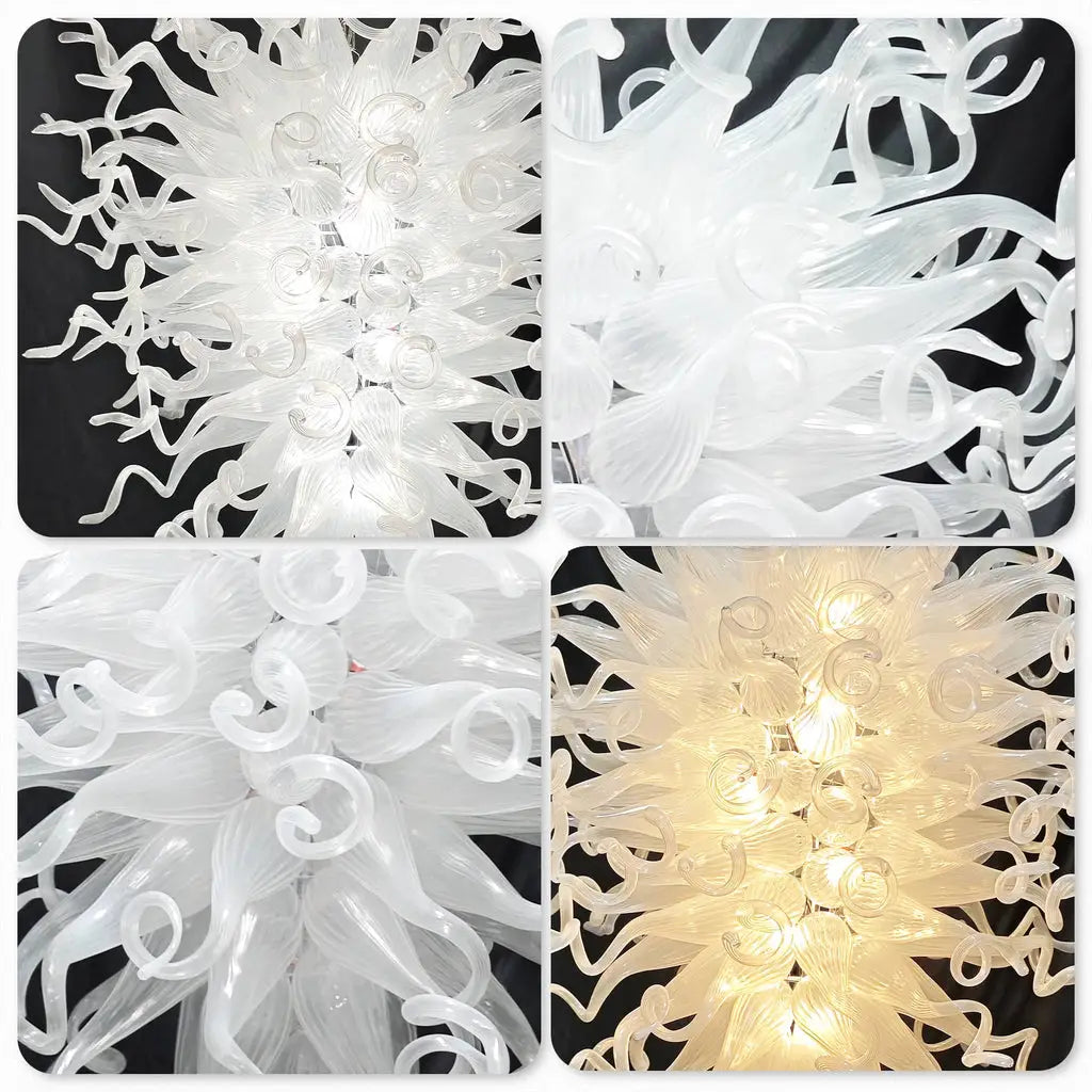 Large Modern White Hand-Blown Glass Sculptural Chandelier Elegant Artistic Pendant Light