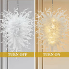 Large Modern White Hand-Blown Glass Sculptural Chandelier Elegant Artistic Pendant Light