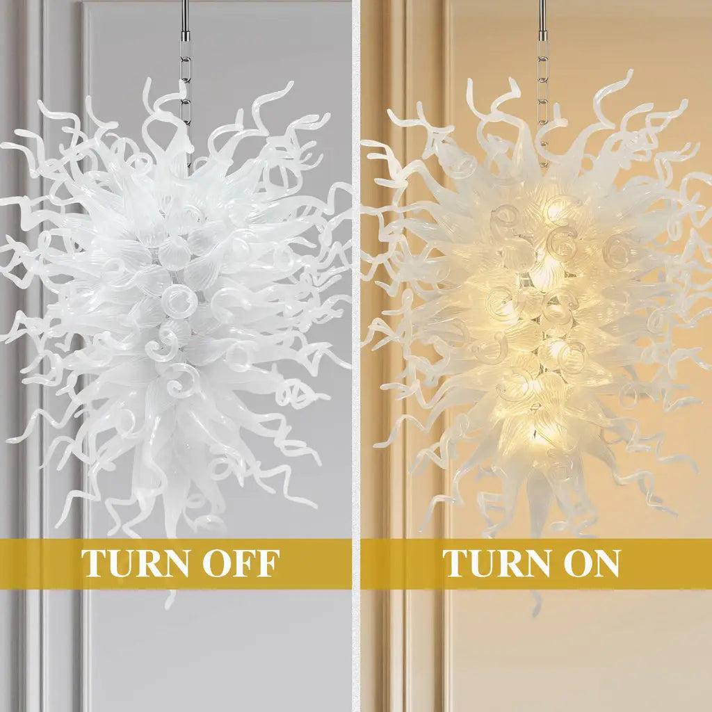 Large Modern White Hand-Blown Glass Sculptural Chandelier Elegant Artistic Pendant Light