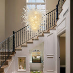Large Modern White Hand-Blown Glass Sculptural Chandelier Elegant Artistic Pendant Light