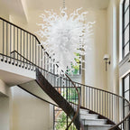 Large Modern White Hand-Blown Glass Sculptural Chandelier Elegant Artistic Pendant Light