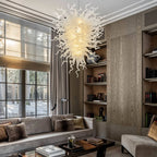 Large Modern White Hand-Blown Glass Sculptural Chandelier Elegant Artistic Pendant Light