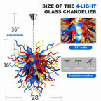Colorful Starburst Blown Glass Chandelier Chihuly-Style Red Blue Yellow Art Pendant Light