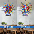 Colorful Starburst Blown Glass Chandelier Chihuly-Style Red Blue Yellow Art Pendant Light