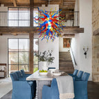 Colorful Starburst Blown Glass Chandelier Chihuly-Style Red Blue Yellow Art Pendant Light