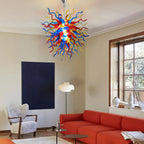 Colorful Starburst Blown Glass Chandelier Chihuly-Style Red Blue Yellow Art Pendant Light