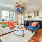 Colorful Starburst Blown Glass Chandelier Chihuly-Style Red Blue Yellow Art Pendant Light
