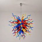 Colorful Starburst Blown Glass Chandelier Chihuly-Style Red Blue Yellow Art Pendant Light