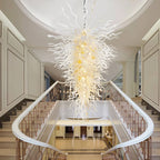 Large Luxury White Sculptural Blown Glass Chandelier Modern Artistic Pendant Light For Living Stairwells Entryways