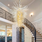 Large Luxury White Sculptural Blown Glass Chandelier Modern Artistic Pendant Light For Living Stairwells Entryways