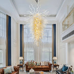 Large Luxury White Sculptural Blown Glass Chandelier Modern Artistic Pendant Light For Living Stairwells Entryways