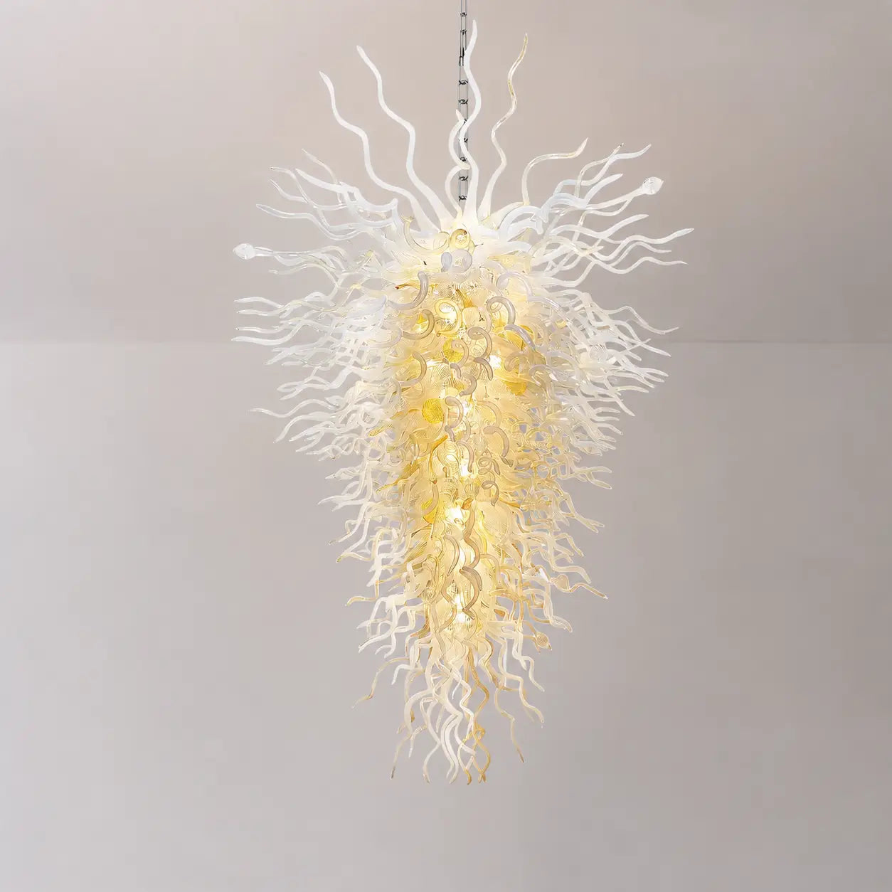 Large Luxury White Sculptural Blown Glass Chandelier Modern Artistic Pendant Light For Living Stairwells Entryways