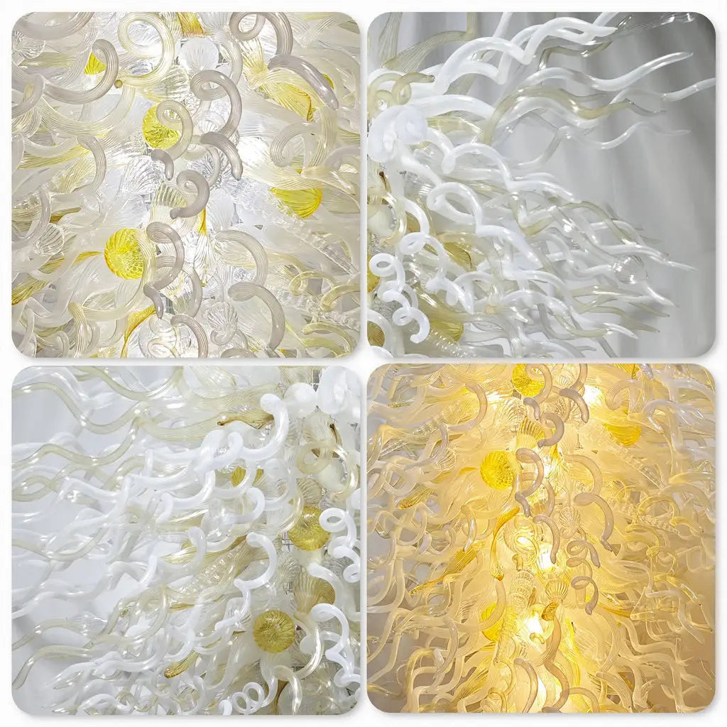 Large Luxury White Sculptural Blown Glass Chandelier Modern Artistic Pendant Light For Living Stairwells Entryways