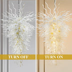 Large Luxury White Sculptural Blown Glass Chandelier Modern Artistic Pendant Light For Living Stairwells Entryways