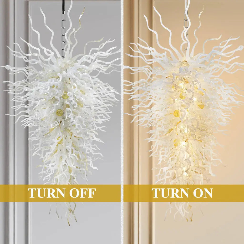 Large Luxury White Sculptural Blown Glass Chandelier Modern Artistic Pendant Light For Living Stairwells Entryways