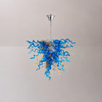 Colorful Hand-Blown Glass Art Chandelier Blue Amber Gray Clear Glass Sculptural Cluster Pendant Light