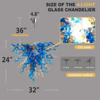 Colorful Hand-Blown Glass Art Chandelier Blue Amber Gray Clear Glass Sculptural Cluster Pendant Light