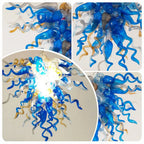 Colorful Hand-Blown Glass Art Chandelier Blue Amber Gray Clear Glass Sculptural Cluster Pendant Light
