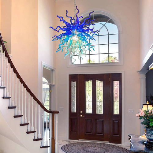 Celestial Blue Artisan Hand-Blown Glass Chandelier Chihuly-Style Sculptural Ocean-Inspired Statement Pendant Light