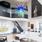Celestial Blue Artisan Hand-Blown Glass Chandelier Chihuly-Style Sculptural Ocean-Inspired Statement Pendant Light