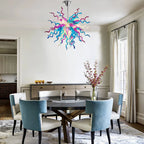 Artisan Hand-Blown Tentacle Glass Chandelier Aqua blue and Lavender white Starburst Sculptural Pendant Light