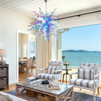 Artisan Hand-Blown Tentacle Glass Chandelier Aqua blue and Lavender white Starburst Sculptural Pendant Light