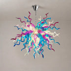 Artisan Hand-Blown Tentacle Glass Chandelier Aqua blue and Lavender white Starburst Sculptural Pendant Light