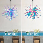 Artisan Hand-Blown Tentacle Glass Chandelier Aqua blue and Lavender white Starburst Sculptural Pendant Light