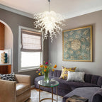 Statement White Hand-Blown Sculptural Glass Chandelier Elegant Chihuly-Style Art Pendant Light Fixture