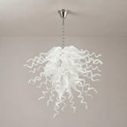 Statement White Hand-Blown Sculptural Glass Chandelier Elegant Chihuly-Style Art Pendant Light Fixture