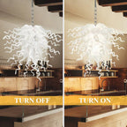 Statement White Hand-Blown Sculptural Glass Chandelier Elegant Chihuly-Style Art Pendant Light Fixture