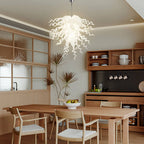 Statement White Hand-Blown Sculptural Glass Chandelier Elegant Chihuly-Style Art Pendant Light Fixture