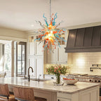 Hand-Blown Glass Chandelier in Orange, Blue & White Chihuly-Style Sculptural Pendant Light