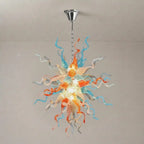Hand-Blown Glass Chandelier in Orange, Blue & White Chihuly-Style Sculptural Pendant Light
