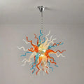 Hand-Blown Orange Blue White Glass Starburst Chandelier Multicolor Sculptural Artistic Pendant Light Fixture