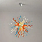 Hand-Blown Orange Blue White Glass Starburst Chandelier Multicolor Sculptural Artistic Pendant Light Fixture