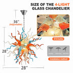 Hand-Blown Orange Blue White Glass Starburst Chandelier Multicolor Sculptural Artistic Pendant Light Fixture