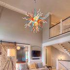 Hand-Blown Orange Blue White Glass Starburst Chandelier Multicolor Sculptural Artistic Pendant Light Fixture