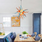 Hand-Blown Orange Blue White Glass Starburst Chandelier Multicolor Sculptural Artistic Pendant Light Fixture