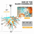 Hand-Blown Orange Blue White Glass Art Chandelier Chihuly-Style Sculptural Glass Pendant Light Fixture