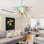 Hand-Blown Orange Blue White Glass Art Chandelier Chihuly-Style Sculptural Glass Pendant Light Fixture