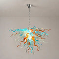 Hand-Blown Orange Blue White Glass Art Chandelier Chihuly-Style Sculptural Glass Pendant Light Fixture